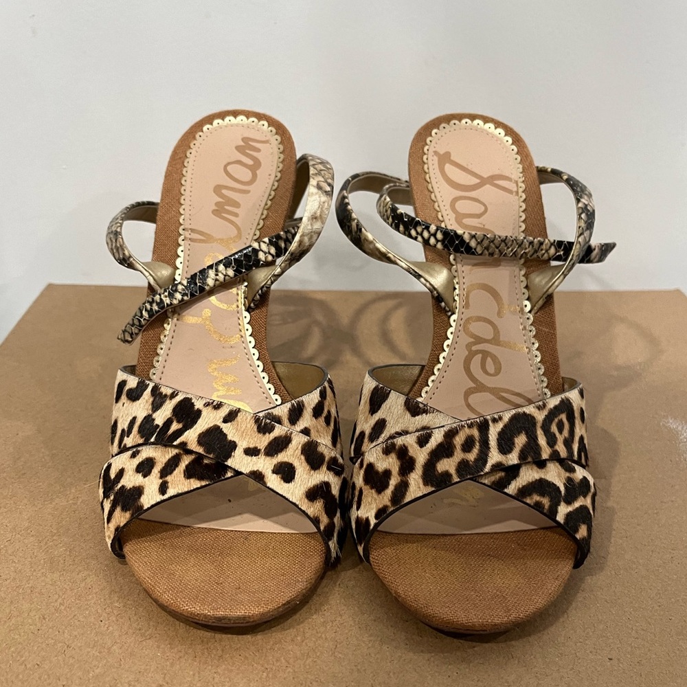 Sam Edelman Womens BRAHMA Leopard Snakeskin Mohair Print Heels